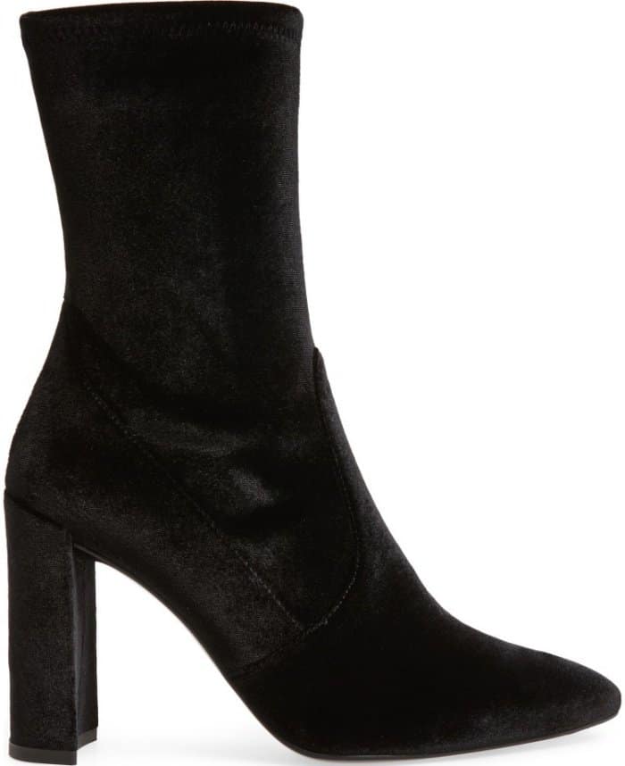 Stuart Weitzman "Clinger" Booties in Nero Stretch Velvet