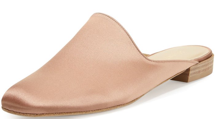 Stuart Weitzman “Mulearky” Flats in Blush Satin