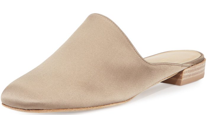 Stuart Weitzman “Mulearky” Flats in Taupe Satin