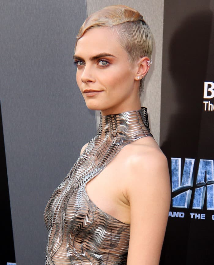 Cara Delevingne wearing an edgy metallic dress at the premiere of ‘Valerian and the City of a Thousand Planets’ at TCL Chinese Theatre in Hollywood on July 17, 2017