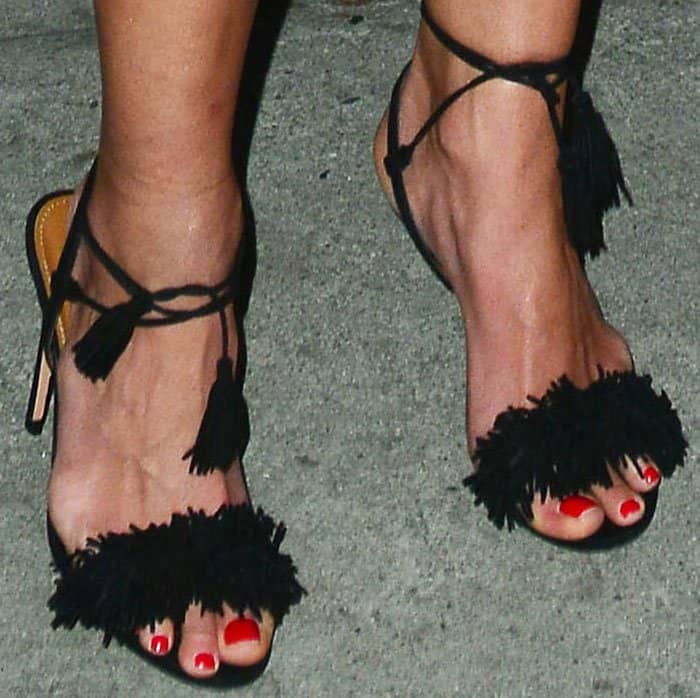 Jordana inserted a bit of fun into her look with the fringed Aquazzura "Wild Thing" sandals