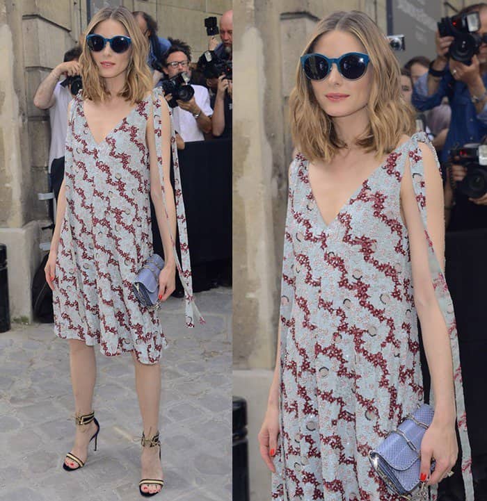 Olivia Palermo wearing a sequin dress at the Valentino fashion show during Paris Fashion Week.