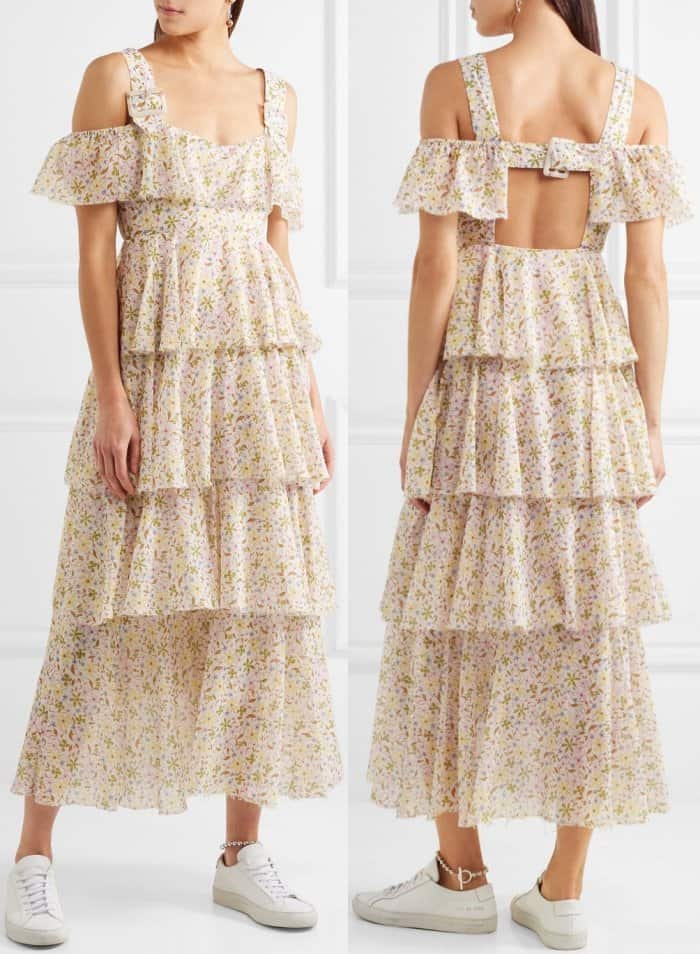 AlexaChung cold-shoulder tiered floral-print cotton-voile dress