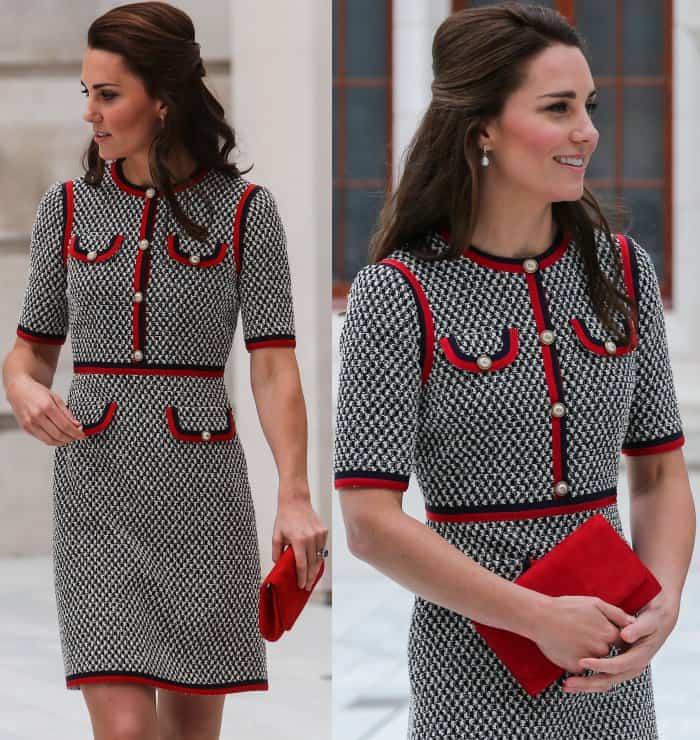 Kate Middleton wearing a Gucci Pre-Fall 2017 dress and L.K. Bennett "Art" pumps at the Victoria and Albert Museum