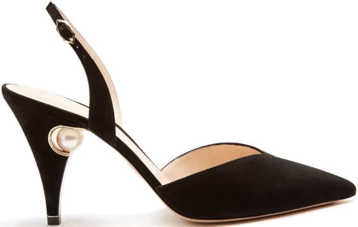 Nicholas Kirkwood “Penelope Pearl” slingback pumps in black suede