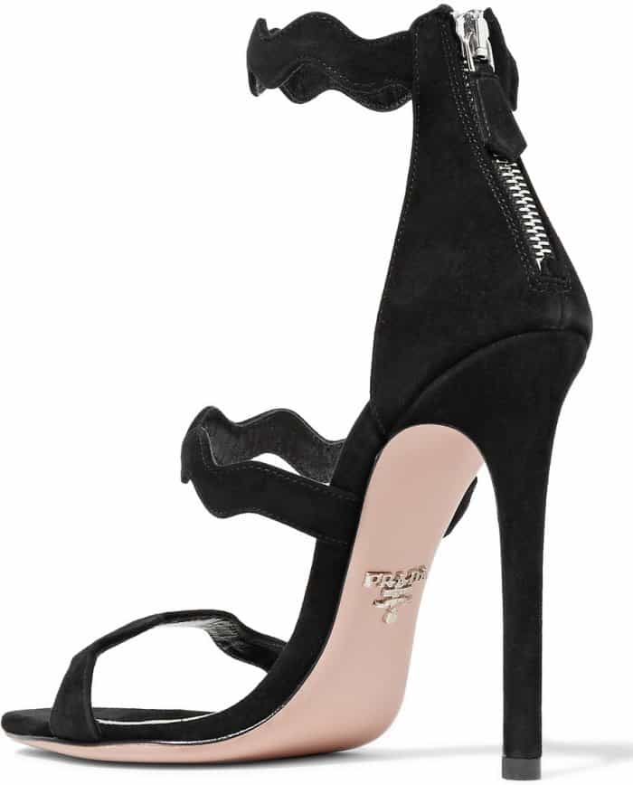 Prada scalloped sandals in black suede