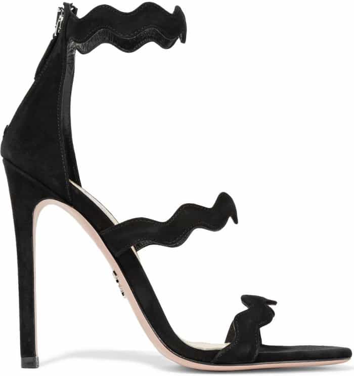 Prada scalloped sandals in black suede