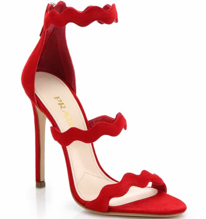 Prada wave sandals in red suede