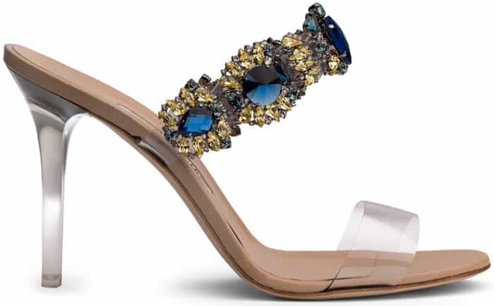 Rihanna x Manolo Blue Crystal and PVC Detail 'Bajan Princess' High Heel Mules