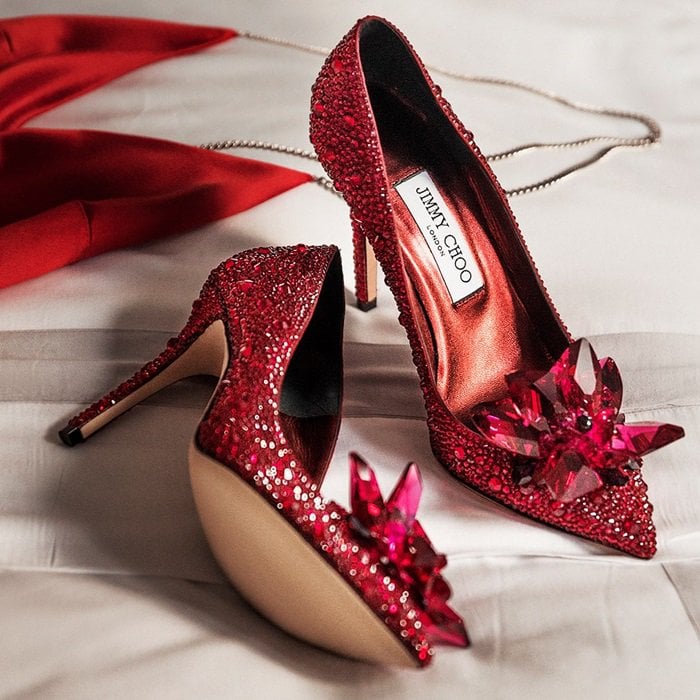 AVRIL Red Crystal Covered Pointy Toe Pumps