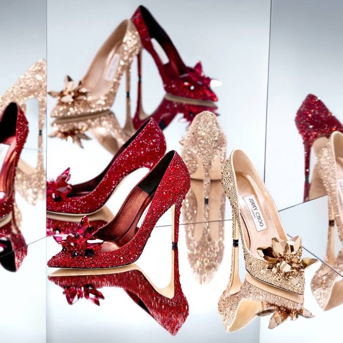 AVRIL crystal encrusted stilettos in red and gold