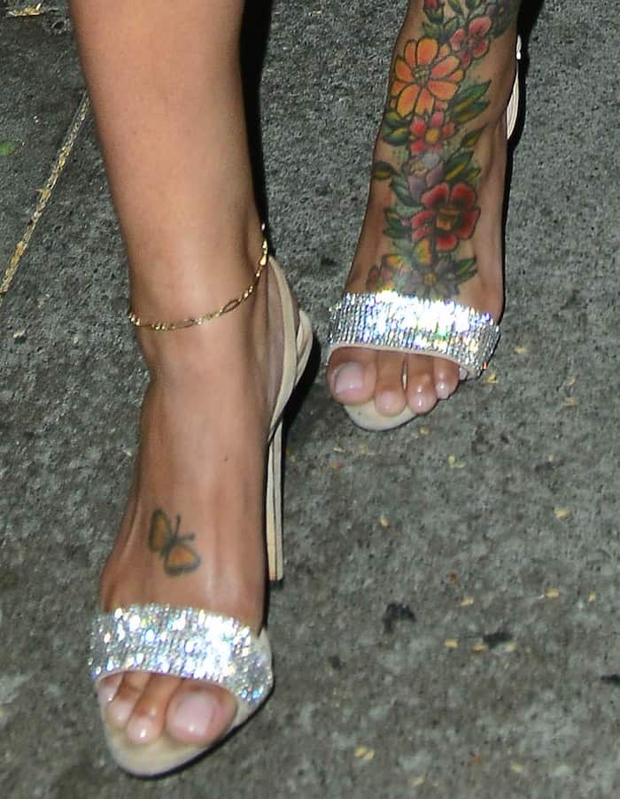 Black Chyna shows off her foot tattoos in sparkling Giuseppe Zanotti heels