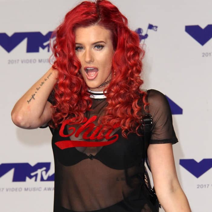 Justina Valentine showing off her undergarments at the 2017 MTV Video Music Awards held at The Forum on Sunday in Inglewood, California, on August 27, 2017