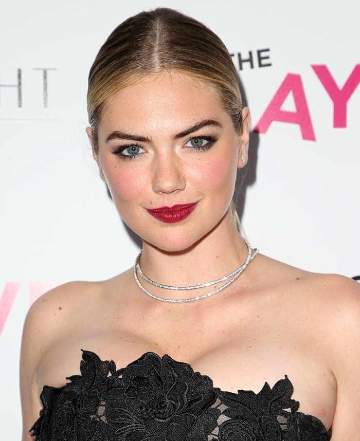 Kate Upton wearing a sparkling choker necklace at the premiere of 'The Layover'.