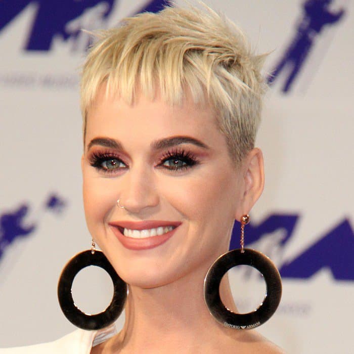Katy Perry accessorized with enormous long hoop Armani earrings