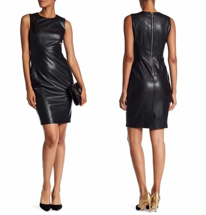 Modern American Designer Faux Leather Sheath Dress