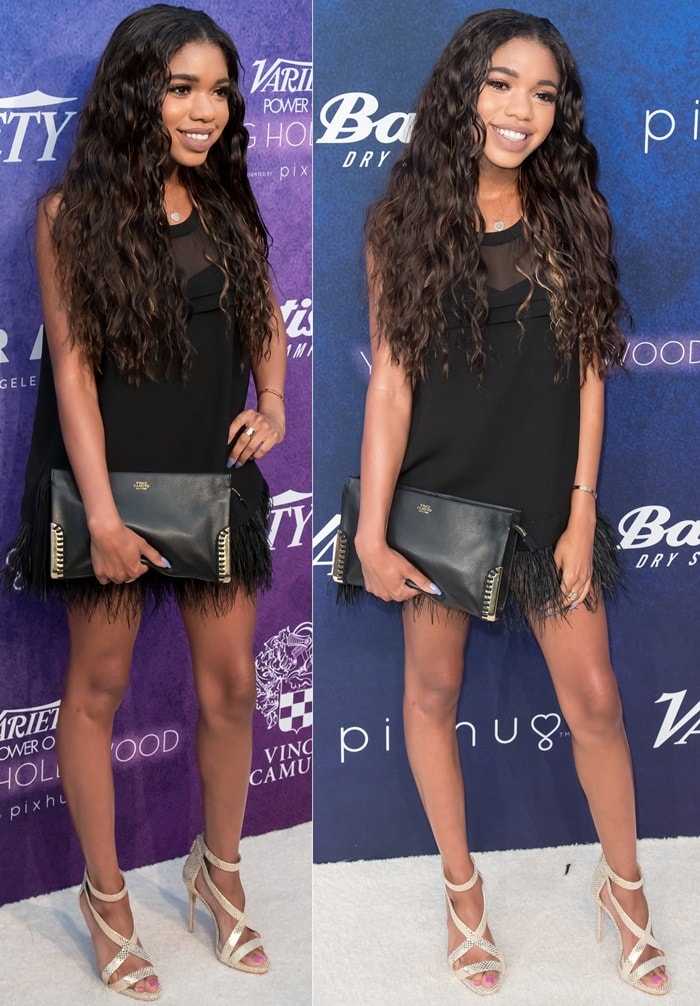 Teala Dunn's feather trim dress from House Of Fraser