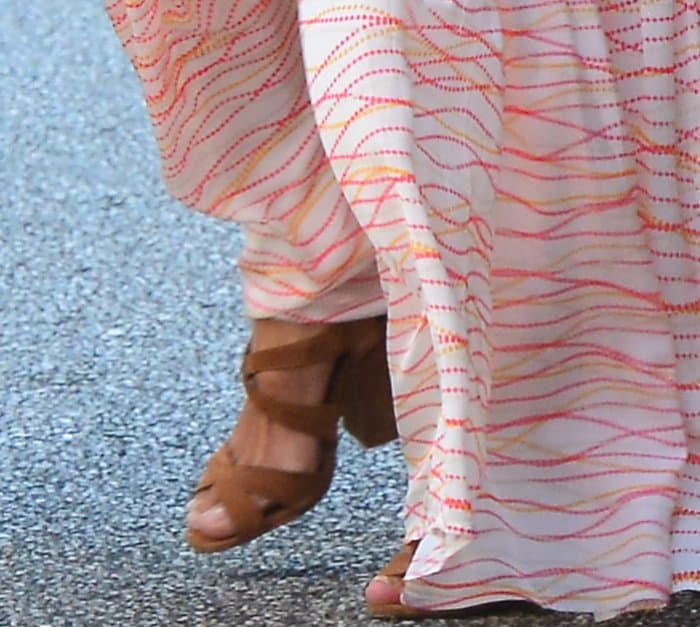 Alessandra Ambrosio going out for lunch at The Ivy in Gianvito Rossi criss-cross suede sandals