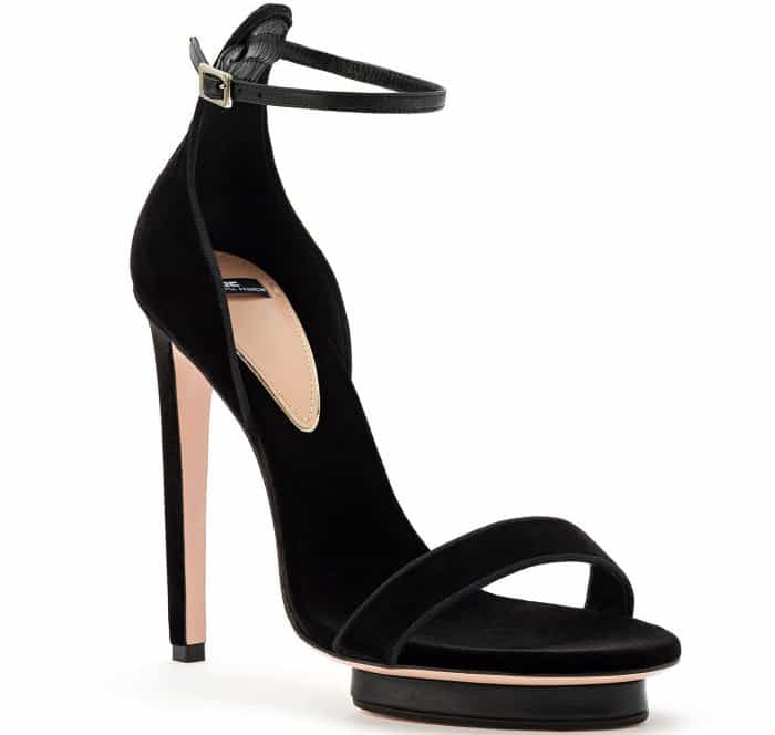 Elisabetta Franchi Open-Toe Sandals in Black Velvet