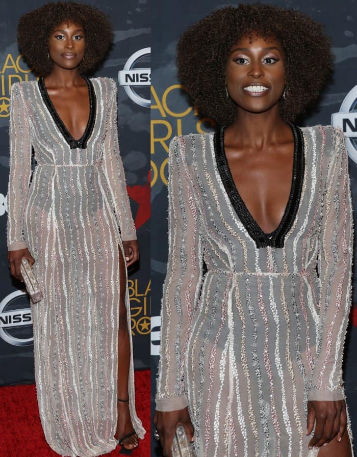 Issa Rae wearing a Leilou by Aleksandra Dojcinovic Fall 2017 dress at the 2017 Black Girls Rock! Awards