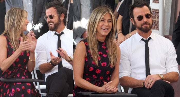 Jennifer Aniston with husband Justin Theroux at the Hollywood Walk of Fame Star ceremony honoring Jason Bateman