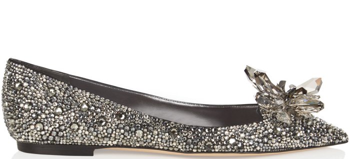 Jimmy Choo “Attila” crystal-covered pointy-toe flats in black