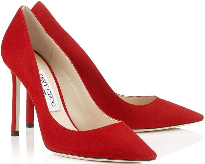 Jimmy Choo "Romy" pointy-toe pumps in red suede