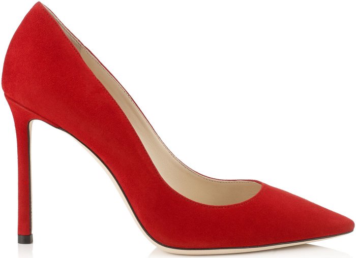 Jimmy Choo "Romy" pointy-toe pumps in red suede