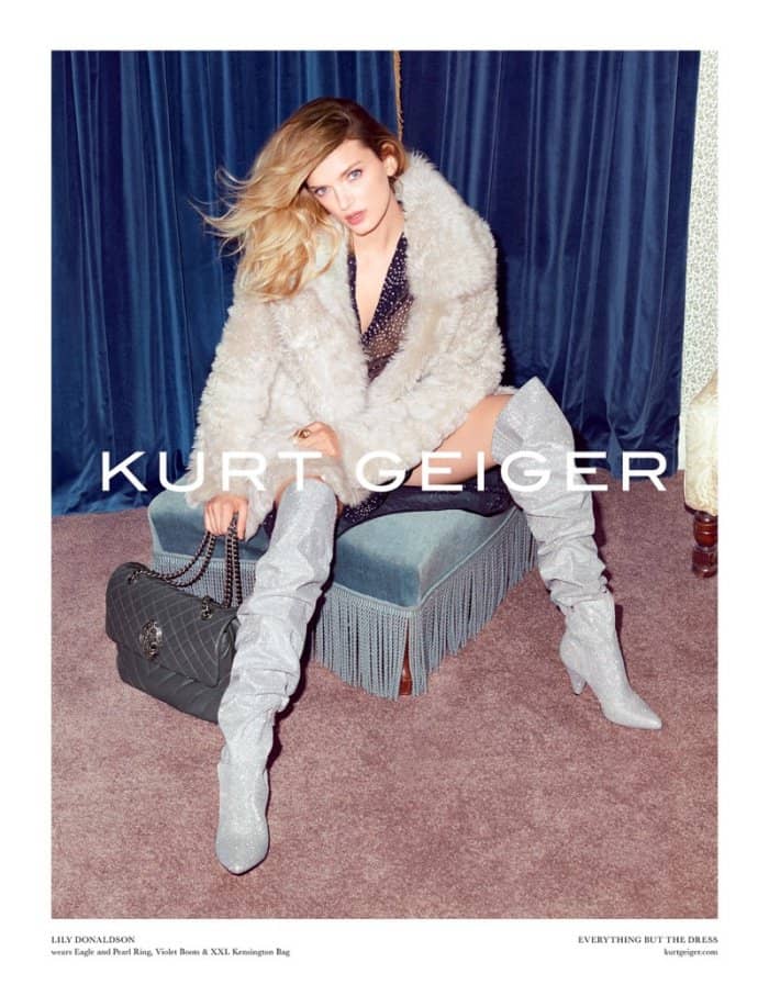 Lily Donaldson wearing the “Violet” boots for Kurt Geiger’s Fall/Winter 2017 collection