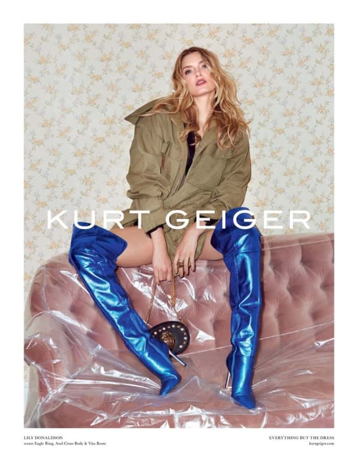 Lily Donaldson wearing the “Vita” boots for Kurt Geiger’s Fall/Winter 2017 collection