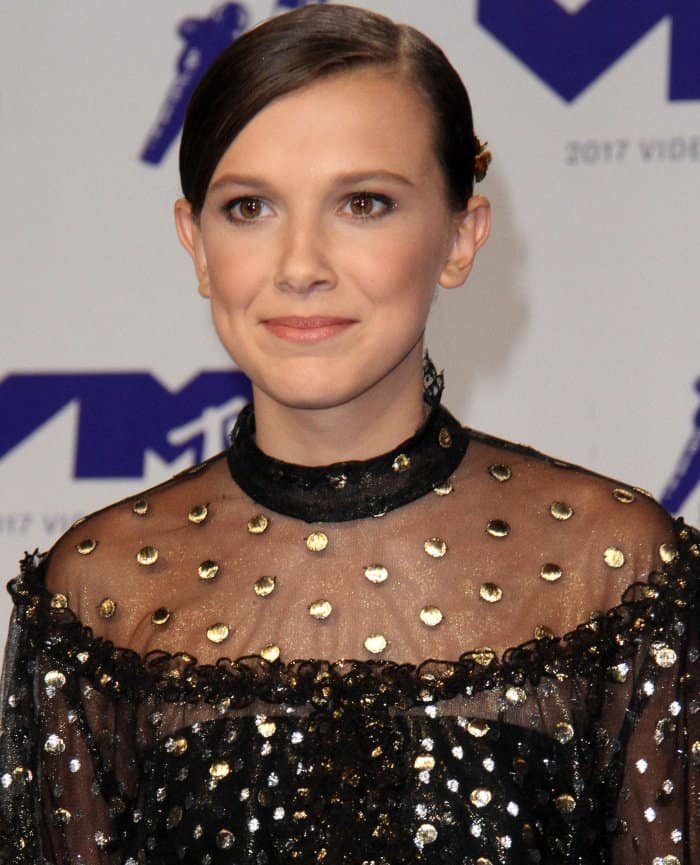 Millie Bobby Brown wearing a Rodarte Spring 2017 ensemble at the 2017 MTV Video Music Awards