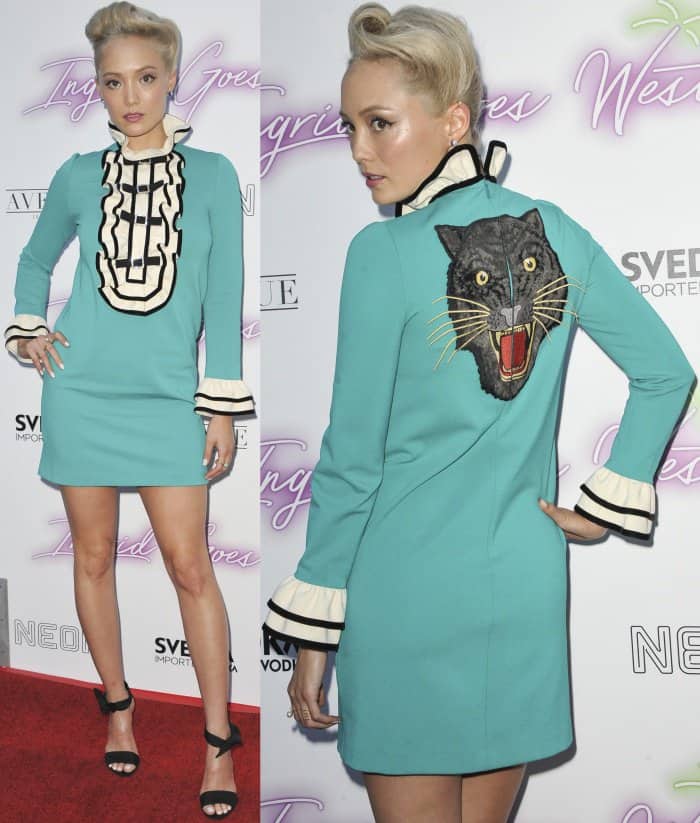 Pom Klementieff looking sexy in a Gucci Pre-Fall 2017 dress