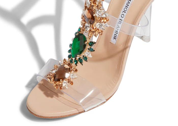 Rihanna x Manolo Blahnik “Poison Ivy” crystal and PVC detail knee-high gladiator sandals