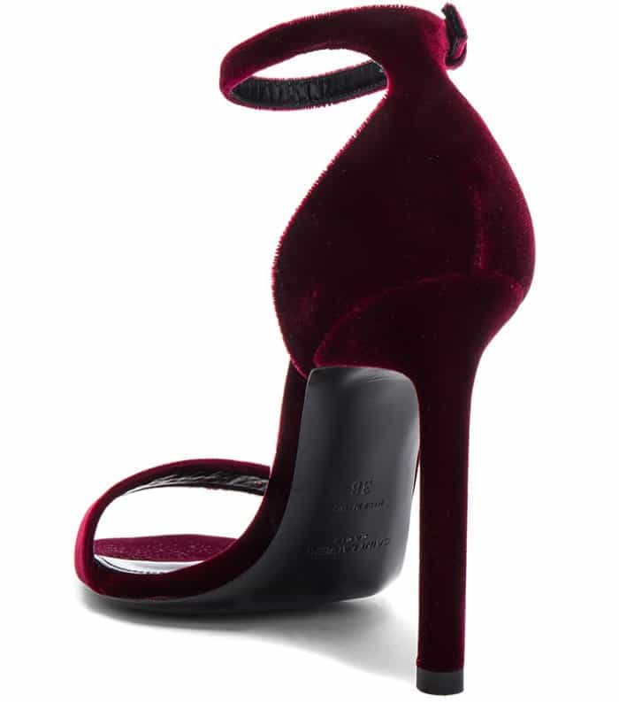 Saint Laurent "Amber" ankle-strap sandals in French burgundy velvet