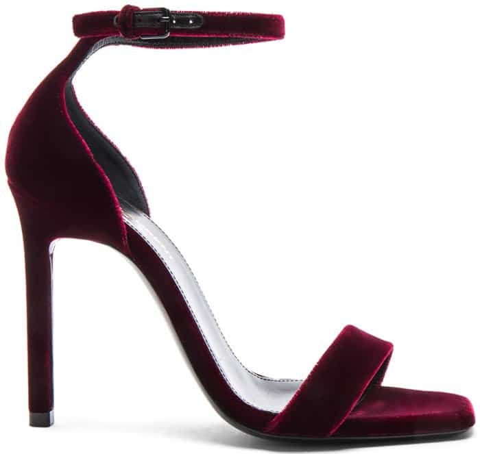 Saint Laurent "Amber" ankle-strap sandals in French burgundy velvet