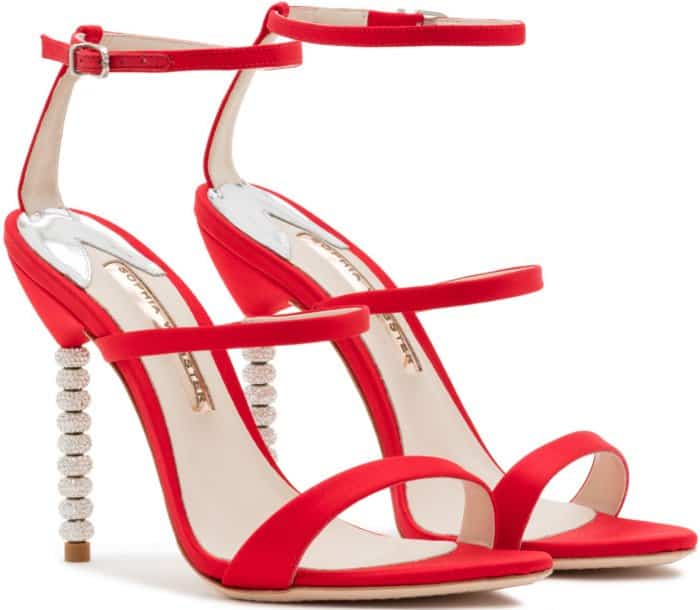 Sophia Webster “Rosalind” Crystal Sandals in Red Satin