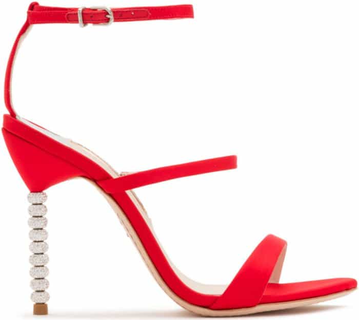 Sophia Webster “Rosalind” Crystal Sandals in Red Satin