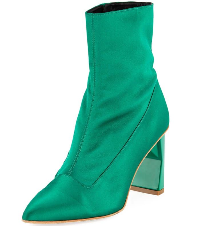 Tibi “Alexis” booties in green satin