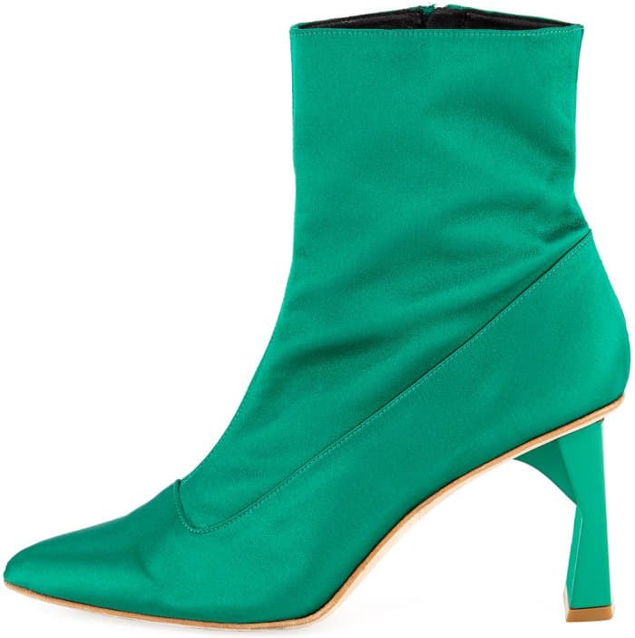 Tibi “Alexis” booties in green satin