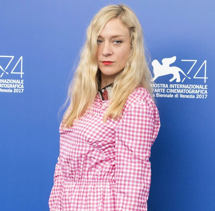 Chloe Sevigny wearing a gingham romper at the Venice Film Festival.