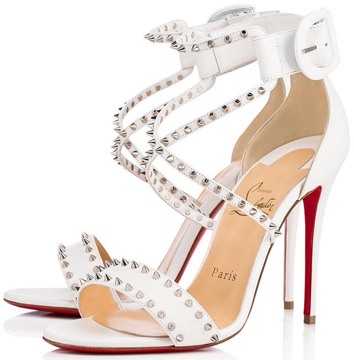 This pair in latte leather and silver spikes is a head-turning beauty