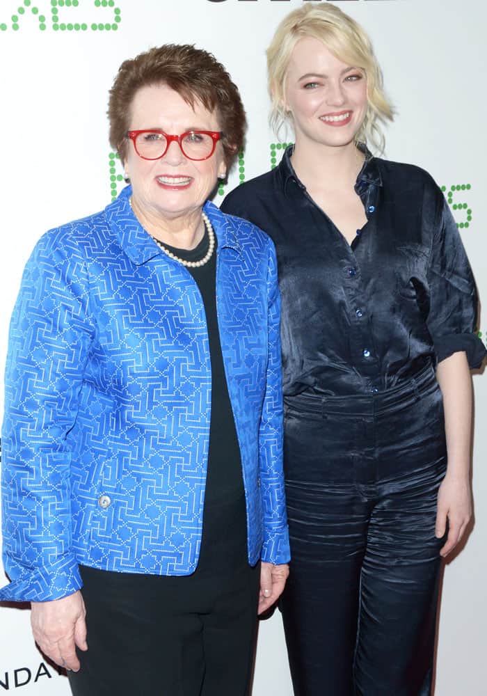 Former athlete Billie Jean King poses with Emma on the carpet