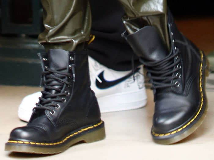 Closeup of Kourtney Kardashian's classic Dr. Martens 1460 boots