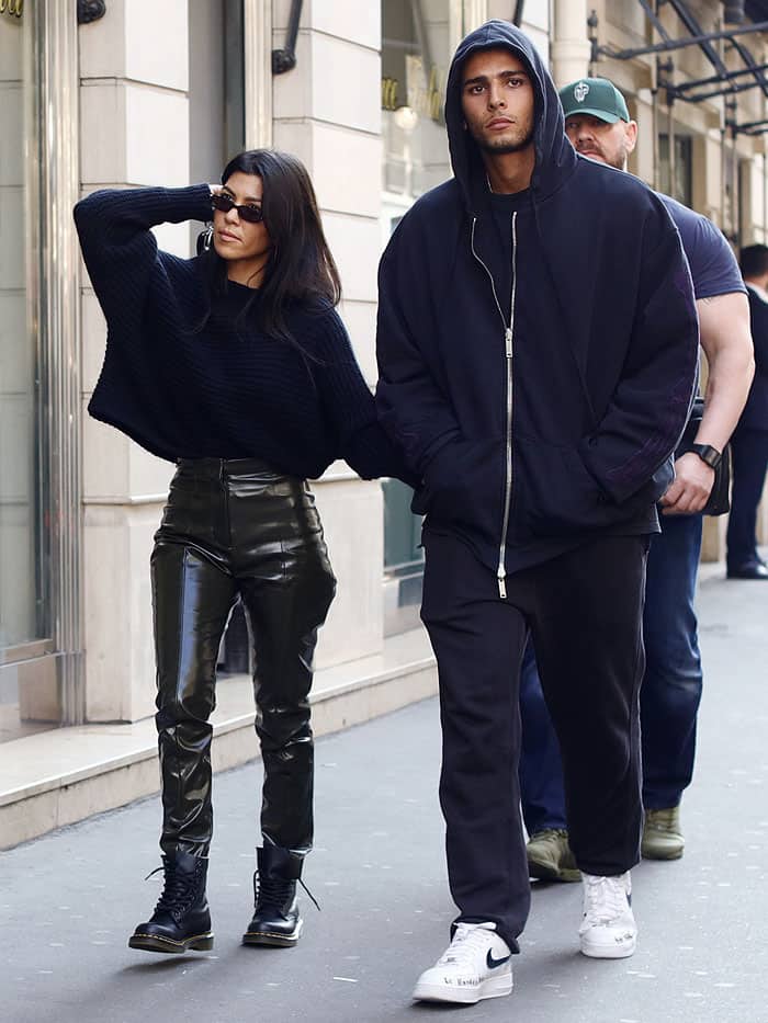 Kourtney Kardashian and boyfriend Younes Bendjima leaving the Paris Saint-German store on the Champs-Elysees Avenue in Paris, France, on September 26, 2017.