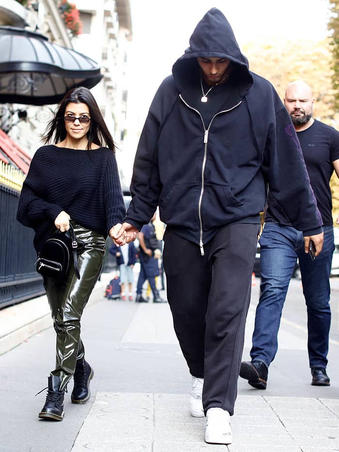 Kourtney Kardashian and boyfriend Younes Bendjima leaving the Paris Saint-German store on the Champs-Elysees Avenue in Paris, France, on September 26, 2017.