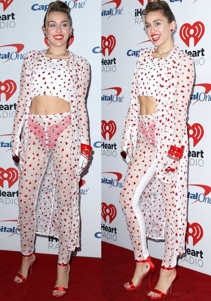 Early Valentine's: Miley wore a Christian Cowan Spring 2018 outfit that was covered in hearts