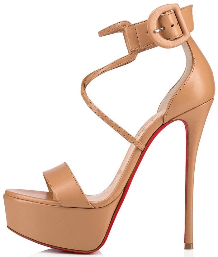 Christian Louboutin amplifies the retro sophistication of Choca with a platform and 150mm of pin-thin stiletto heel