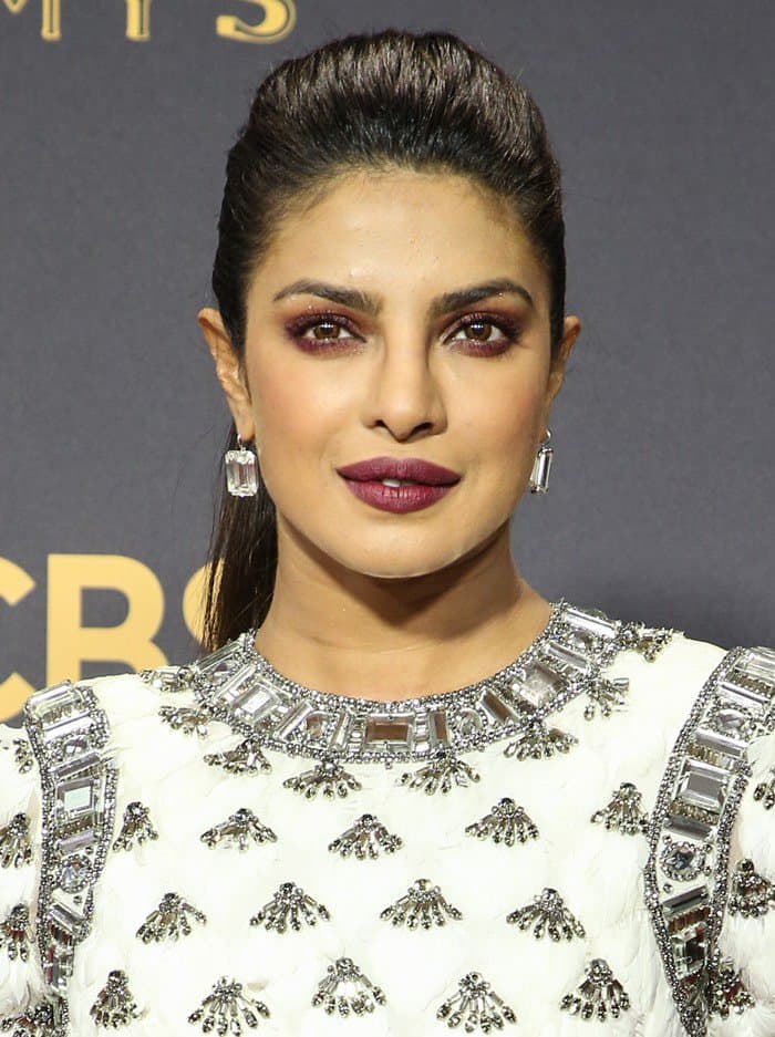 Priyanka amped up the glam with a bedazzled gown and Lorraine Schwartz diamond accessories