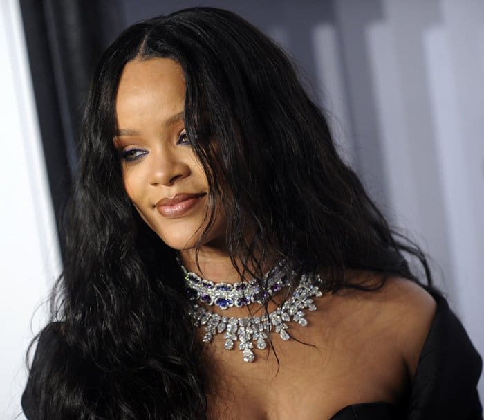 Rihanna wearing two diamond necklaces at The Diamond Ball