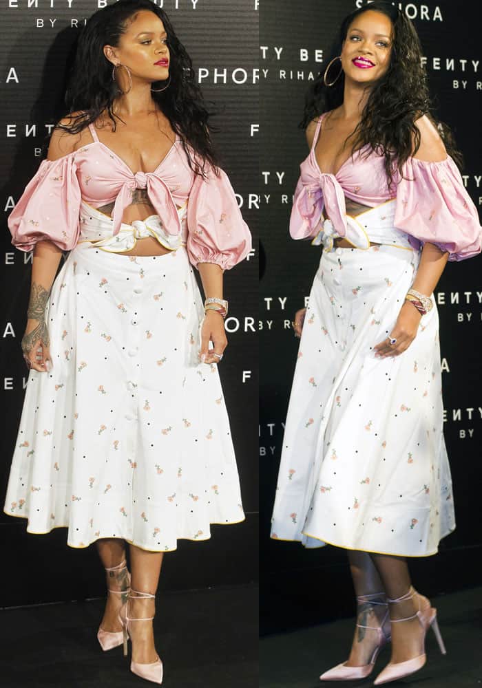 Rihanna steps out in a festive feminine creation by Ukrainian designer Marianna Senchina